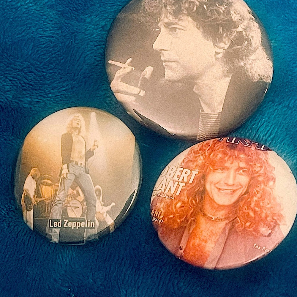 set 3 VTG Led Zeppelin rock pins/Badges large SZS Plant collectors item! unisex